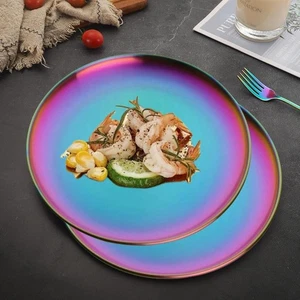 8 Pezzi Piatti Arcobaleno Set di Piatti da Dessert, 9.1 Pollici Acciaio Inox Metallo Colorfu - Foto 1 di 6