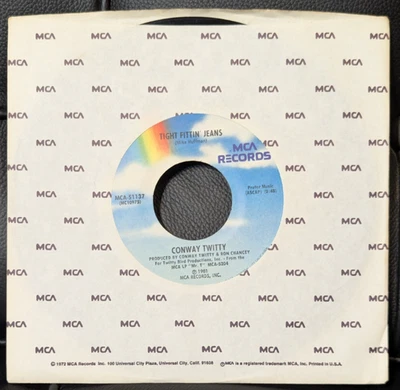 CONWAY TWITTY - Tight Fittin' Jeans / I Made You a Woman 1981 MCA 45RPM EX - Image 1 of 3