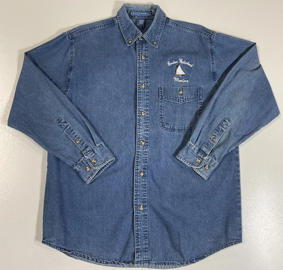 Vintage Boston Waterboat Marina Denim Button Up Shirt Sz M/L Dad Nautical Y2K - Image 1 of 4