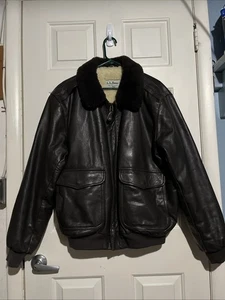 Chaqueta de bombardero LL Bean Flight para hombre L piel de cabra forrada de lana Sherpa marrón - Imagen 1 de 12