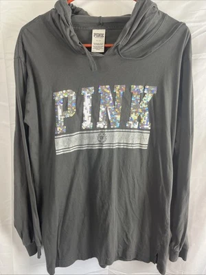 Victoria’s Secret PINK Gray  Cowl Neck Hoodie Small  Sequined - Image 1 of 4