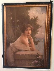 AUTOCHROM 13x18 Fotograf M.LE NOIR Gemälde eines Mädchens - Bild 1 von 3