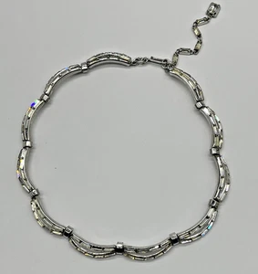 TRIFARI Vintage Strass Kristall Baguette Halsreif Halskette silberfarben - Bild 1 von 10