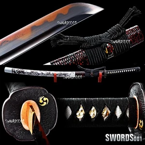 Espada Katana Samurai Japonesa Templada de Arcilla Damasco Plegable Acero Negro Hoja Roja - Imagen 1 de 12