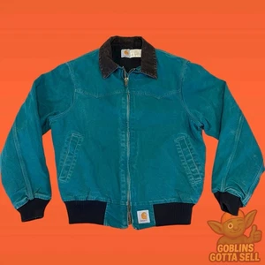 Vintage 90er Carhartt Santa Fe Bomberjacke Herren Large türkis Cord Kragen JQ2132 - Bild 1 von 8
