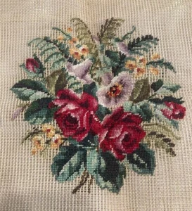 Hiawatha Handicraft Pre-worked Petit Point Needlepoint Canvas Red Roses Fern - Picture 1 of 6