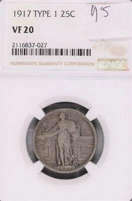 1917 Type 1 Standing Liberty Silver Quarter NGC VF-20 #7-027 - Image 1 of 2
