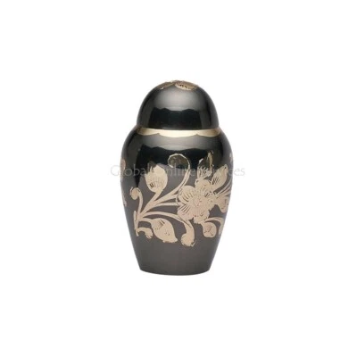 Petit Noir Et Or Floral Souvenir Urne pour Crémation Ashes - Photo 1/4