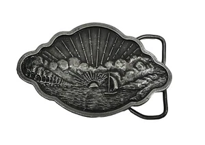 Vintage Belt Buckle Sailboat at Sunset Pewter Bergamot Brass Works 1977 D-48 - Picture 1 of 11