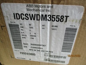 Baldor Inverter Duty motor IDCSWDM3558T 3 Phase 2 HP 1750 RPM 230/460 TEFC NIB - Picture 1 of 3