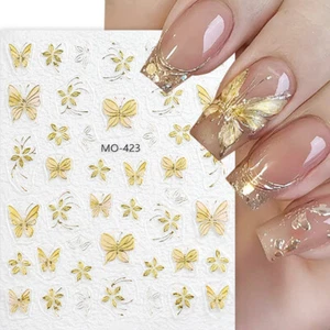 Pegatinas de uñas con flores de hoja de oro mariposa Y2K adhesivo bronceador pétalos elegantes - Imagen 1 de 11