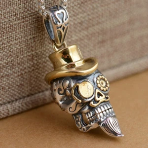 Colgante Esqueleto Calavera Azúcar Plata de Ley 925 y Latón Motociclista Gótico Hombres A2535 - Imagen 1 de 7