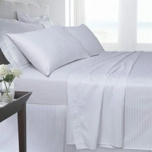 100% Egyptian Cotton Flat Sheet 300 Thread Count Sateen Stripe Flat Sheet - Picture 1 of 4