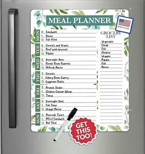 Greenery Weekly Dinner Menu Board For Kitchen - Magnetic Meal Planner For... - Picture 1 of 9