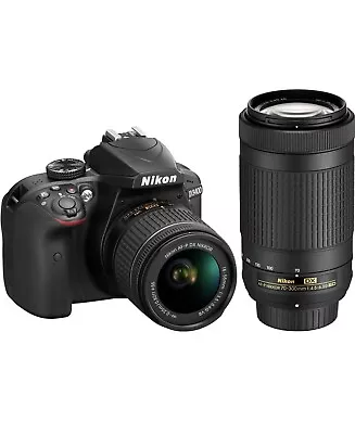 Nikon D3400 24.2MP DSLR Camera with two lenses, battery, charger, SD card + more - Image 1 of 4
