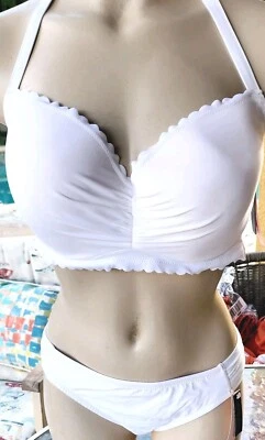 victorias secret bikini Set 38D L lined 🍑 White Knockout Bottom Halter Top - Image 1 of 4