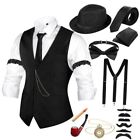  1920s Mens Costume Accessories Outfit with Gangster Vest Fedora Medium Black