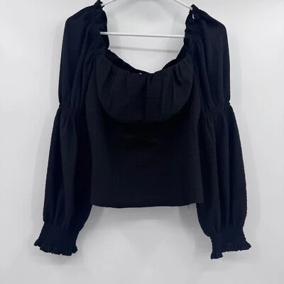 Top Astr The Label Mujer XL Negro Mangas Largas Abullonadas Recortado Calado Campesino Foto 1 de 4