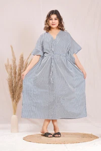 Hellgrauer Maxi-Kaftan mit Farbblockmuster guter Schlaf aus 100% Baumwolle Kaftan - Bild 1 von 9