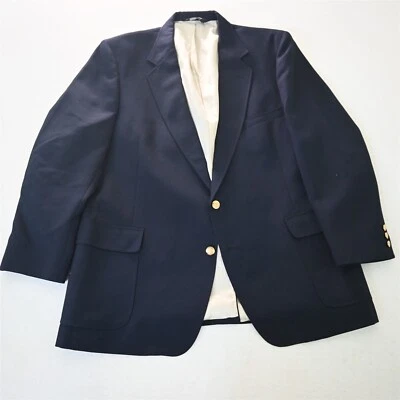 Vtg USA Made 48R Navy Blue Hopsack Gold Button Mens Blazer Jacket Sport Coat - Image 1 of 4