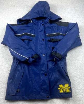 Michigan Wolverines Mighty-Mac Full Zip Jacket Kids M Blue Hooded Rain Jacket - Image 1 of 4