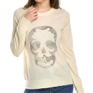 Zadig & Voltaire Merino Wool Embellished Miss Camo Skull Strass Creme XS NWT - Picture 1 of 11