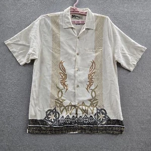 VINTAGE O'Neill Men Button Up Shirt XL Beige Geometric Tribal Print Hawaiian - Picture 1 of 10