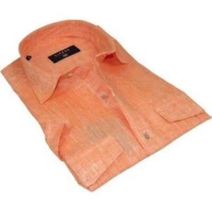 Camisa transpirable 100 % lino para hombre Ciazzo Turkey manga corta #lino 66 naranja - Imagen 1 de 10
