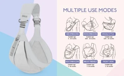 Portabebés, Ajustable Un Hombro Ahorro de Trabajo Recién Nacido a Niño Pequeño Gris Foto 1 de 2