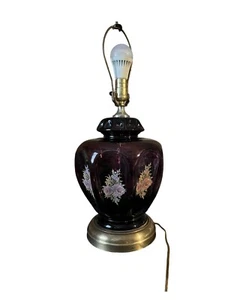 Vintage Amethyst Floral Accent Bedside Table Lamp with Lighted Base - Picture 1 of 10