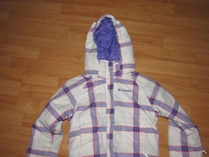 COLUMBIA Girl's Small Size 8 Hooded Warm Insulated Winter Jacket White Purple Rd - Picture 1 of 5