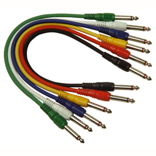 PACK OF 6 COLOURED 1/4" JACK TO 1/4" JACK 1 metre PATCH LEADS (RM2)