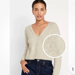 Old Navy NWT Party Cardi V Neck Cropped Sweater Cream Gold Metallic Size XL - Picture 1 of 8