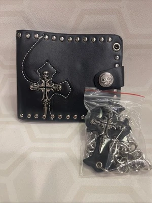 Cartera de Hombre con Cadena Calavera de Demonio Punk Rock Cartera para Motociclista, Motocicleta (Negro) Foto 1 de 4