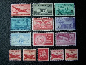 US AIR POST BRIEFMARKEN 1946-1949 JAHRE KOMPLETTER SATZ, SCOTT # C32-C45. OG., MNH. - Bild 1 von 1