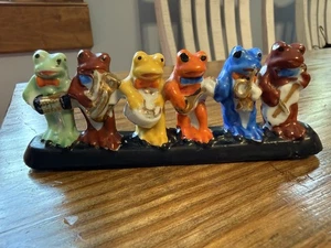 Six Colorful Porcelain Frog Musicians Made In Japan - Picture 1 of 11