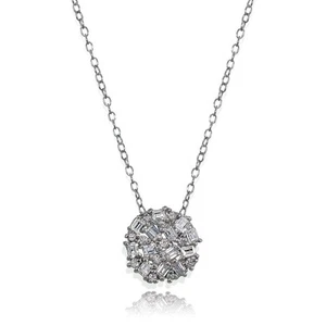 Sterling Silver Baguette and Round-Cut Cubic Zirconia Cluster Round Circle Pe... - Picture 1 of 3