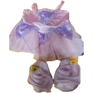 Build a Bear Kleid Fee rosa lila Rosen Satin Tüll silberner Besatz plus Schuhe - Bild 1 von 5