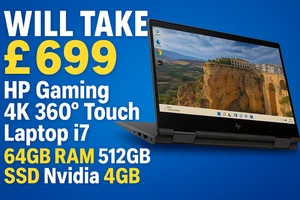 WILL TAKE £699 - HP Gaming 4K 360° Touch Laptop i7 64GB RAM 512GB SSD Nvidia 4GB - Picture 1 of 22