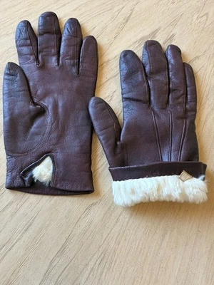 Guantes de cuero genuino de colección forrados de piel de conejo marrón para mujer (m) talla 7,5 ITALIA Foto 1 de 4