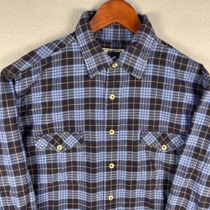 Vintage LL Bean Flannel Shirt Mens Large Blue Plaid Cotton Pockets Outdoor - Picture 1 of 8