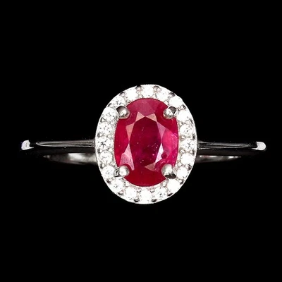 Anello in argento sterling 925 rubino ovale 7x5 mm gemma naturale gioiello... - Immagine 1 di 4