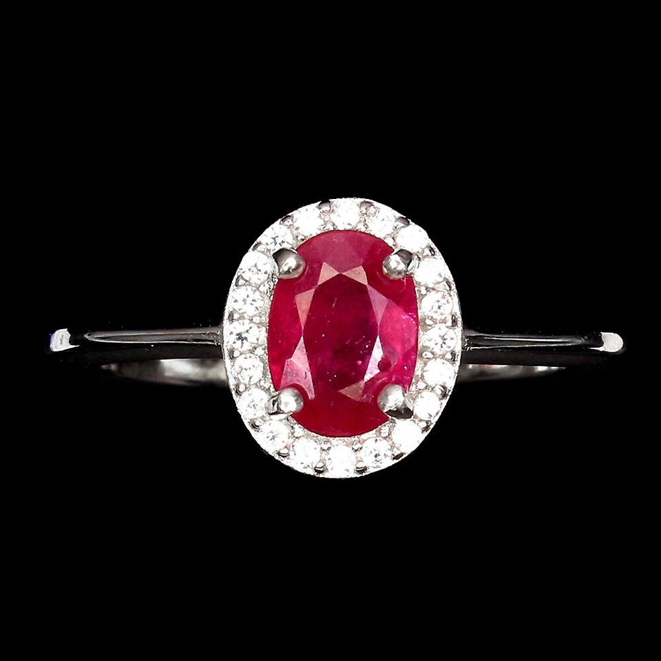 Anello in argento sterling 925 rubino ovale 7x5 mm gemma naturale gioiello... - Immagine 1 di 4