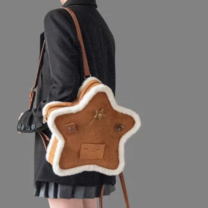 Borsa a tracolla da donna con cerniera forma cinque punte peluche borsa a tracolla bordo grezzo - Foto 1 di 20
