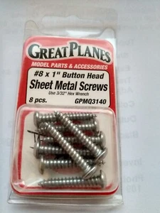 Great Planes.#8 X 1" Button Head Sheet Metal Screws. Use3/32" Hex Wrench. BGPMQ - Picture 1 of 1