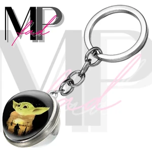 Baby Yoda Mandalorian Keychain Keyring Key Fob Cabochon BalI Pendant NIGHT SKY - Picture 1 of 7
