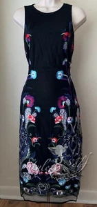 Nicole Miller New York Illusion Floral Embroidered Sheath Dress NWT Sz 2, 6, 10 - Picture 1 of 10