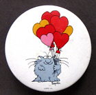 CAT holding a group of HEART SHAPED BALOONS 2.25" Sandra Boynton pinback button