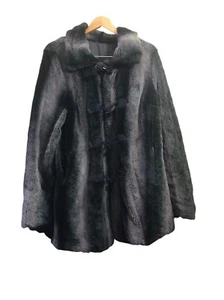 Dennis Basso Coat Size Large L Gray Faux Fur Cowl Button Up Reversible Vintage - Picture 1 of 14