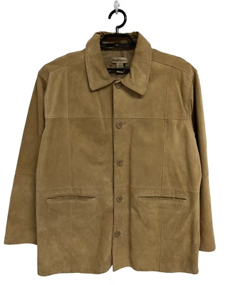 Ruff Hewn Mens 100% leather jacket beige collared button up line size L - Image 1 of 4